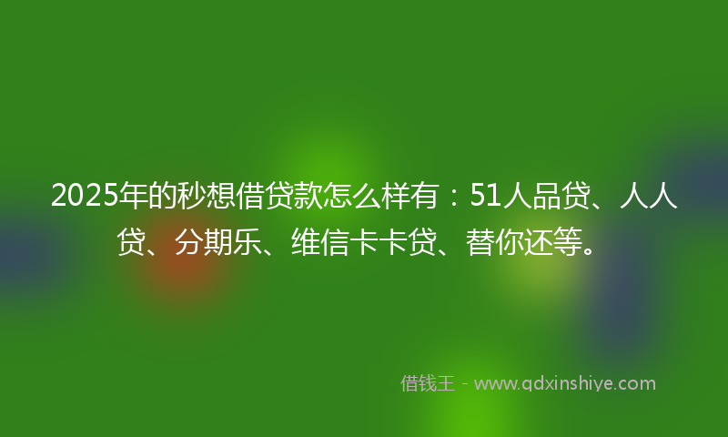 2025年的秒想借贷款怎么样有：51人品贷、人人贷、分期乐、维信卡卡贷、替你还等。