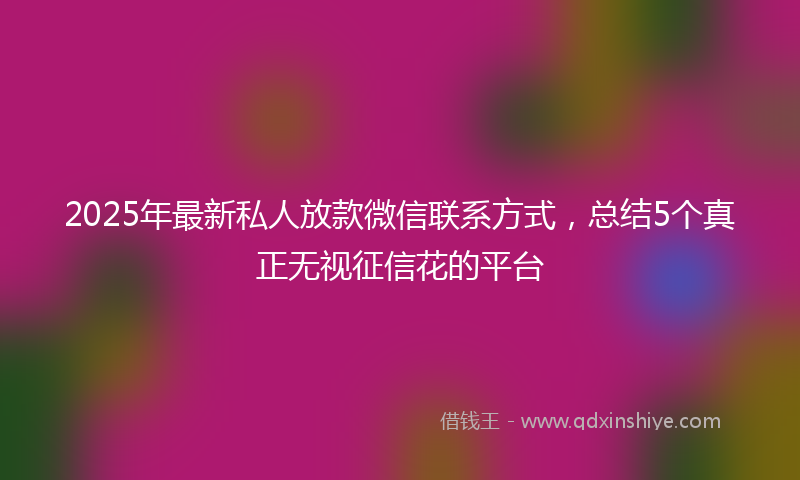 2025年最新私人放款微信联系方式，总结5个真正无视征信花的平台