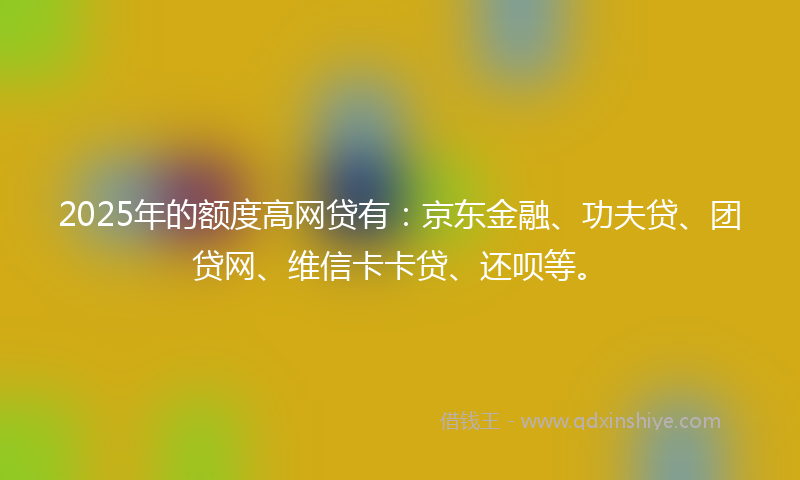 2025年的额度高网贷有：京东金融、功夫贷、团贷网、维信卡卡贷、还呗等。