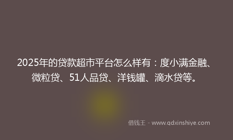 2025年的贷款超市平台怎么样有：度小满金融、微粒贷、51人品贷、洋钱罐、滴水贷等。