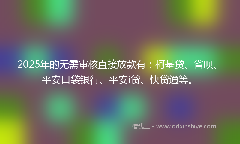 2025年的无需审核直接放款有：柯基贷、省呗、平安口袋银行、平安i贷、快贷通等。
