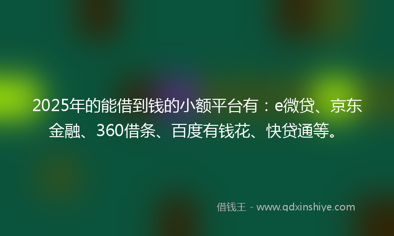 2025年的能借到钱的小额平台有：e微贷、京东金融、360借条、百度有钱花、快贷通等。