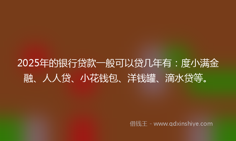 2025年的银行贷款一般可以贷几年有：度小满金融、人人贷、小花钱包、洋钱罐、滴水贷等。