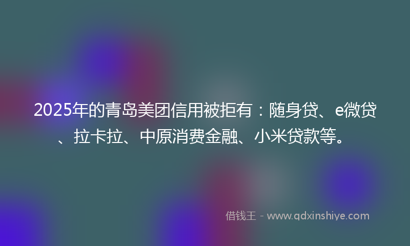 2025年的青岛美团信用被拒有：随身贷、e微贷、拉卡拉、中原消费金融、小米贷款等。