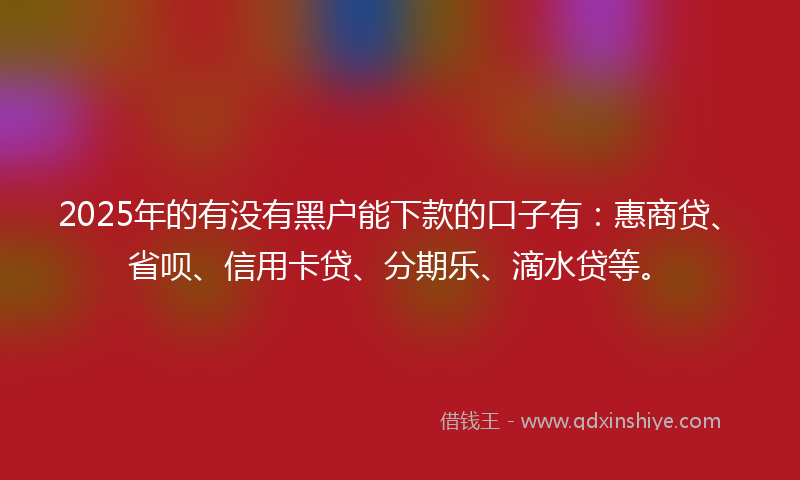 2025年的有没有黑户能下款的口子有：惠商贷、省呗、信用卡贷、分期乐、滴水贷等。