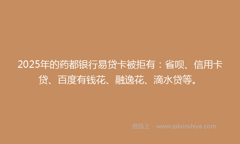 2025年的药都银行易贷卡被拒有：省呗、信用卡贷、百度有钱花、融逸花、滴水贷等。