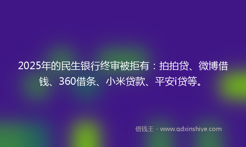 2025年的民生银行终审被拒有：拍拍贷、微博借钱、360借条、小米贷款、平安i贷等。