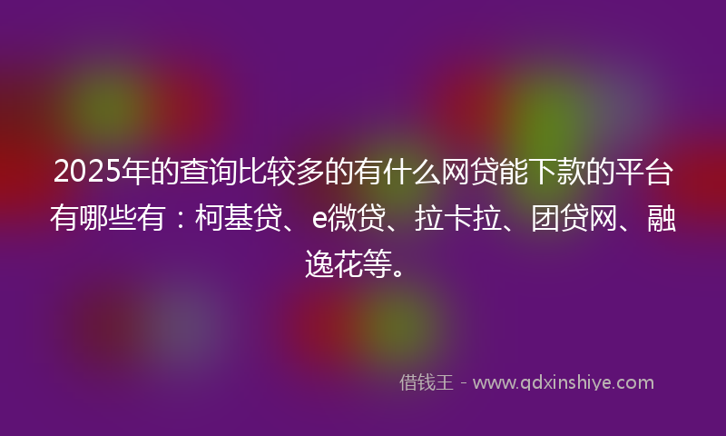 2025年的查询比较多的有什么网贷能下款的平台有哪些有：柯基贷、e微贷、拉卡拉、团贷网、融逸花等。