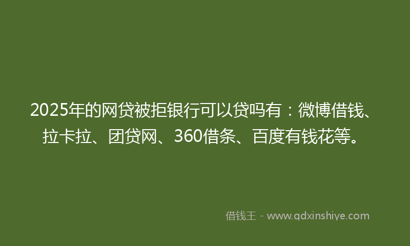 2025年的网贷被拒银行可以贷吗有：微博借钱、拉卡拉、团贷网、360借条、百度有钱花等。