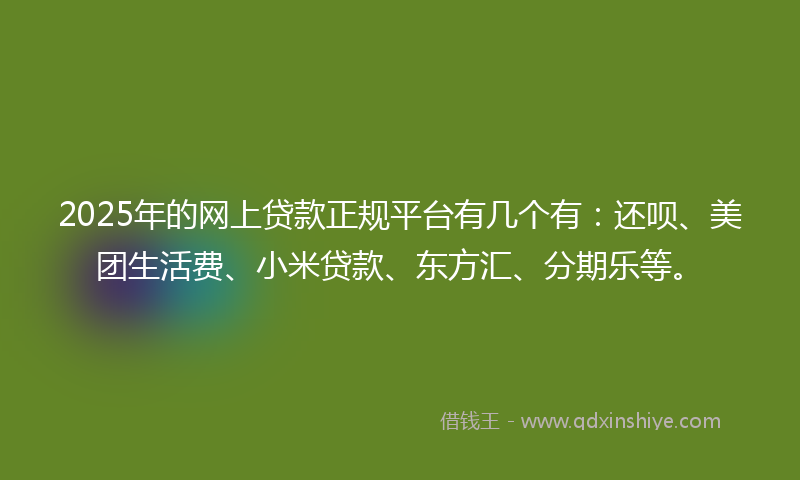 2025年的网上贷款正规平台有几个有：还呗、美团生活费、小米贷款、东方汇、分期乐等。