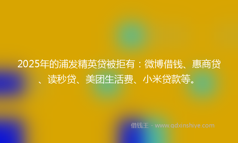 2025年的浦发精英贷被拒有：微博借钱、惠商贷、读秒贷、美团生活费、小米贷款等。