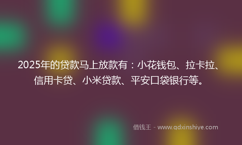 2025年的贷款马上放款有：小花钱包、拉卡拉、信用卡贷、小米贷款、平安口袋银行等。