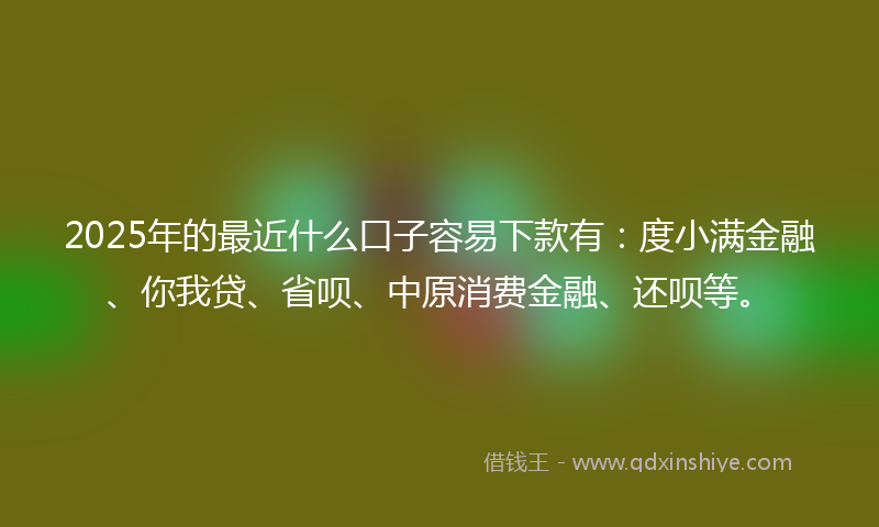 2025年的最近什么口子容易下款有：度小满金融、你我贷、省呗、中原消费金融、还呗等。
