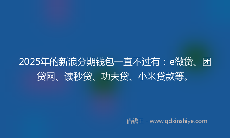 2025年的新浪分期钱包一直不过有：e微贷、团贷网、读秒贷、功夫贷、小米贷款等。
