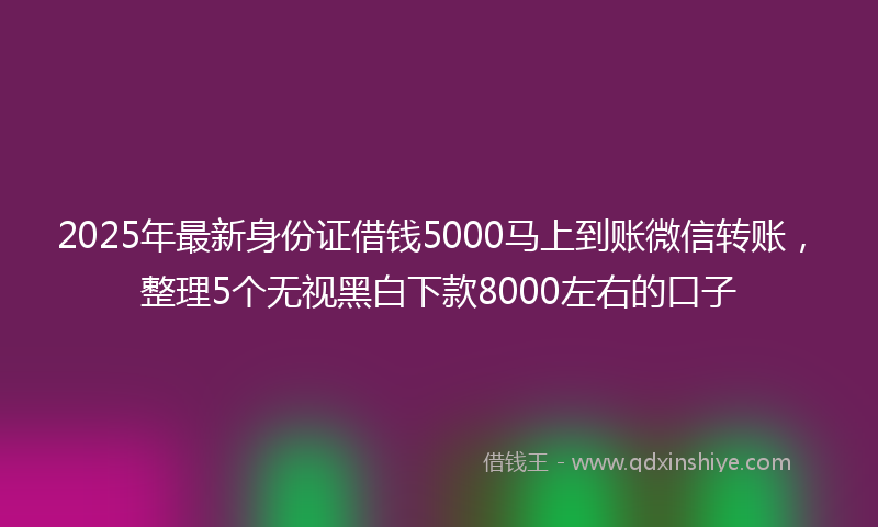 2025年最新身份证借钱5000马上到账微信转账，整理5个无视黑白下款8000左右的口子