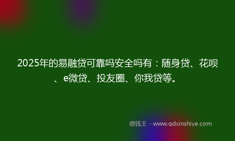 2025年的易融贷可靠吗安全吗有：随身贷、花呗、e微贷、投友圈、你我贷等。
