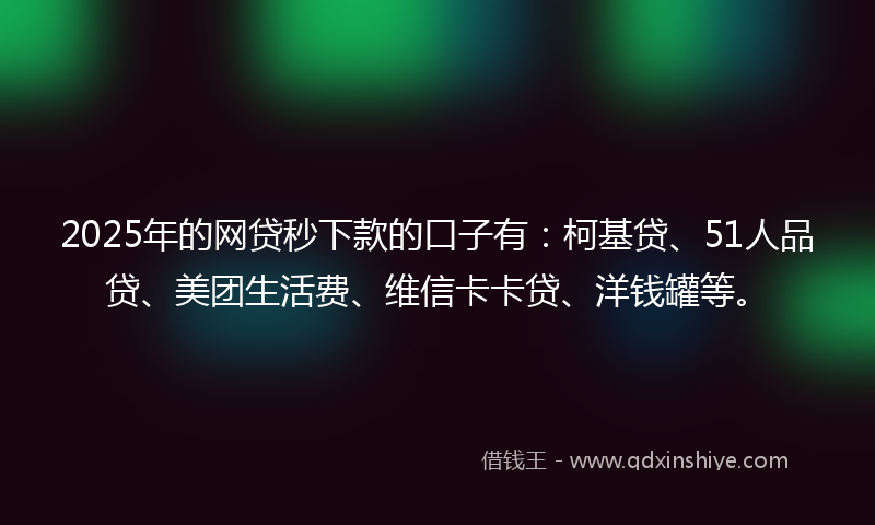 2025年的网贷秒下款的口子有：柯基贷、51人品贷、美团生活费、维信卡卡贷、洋钱罐等。