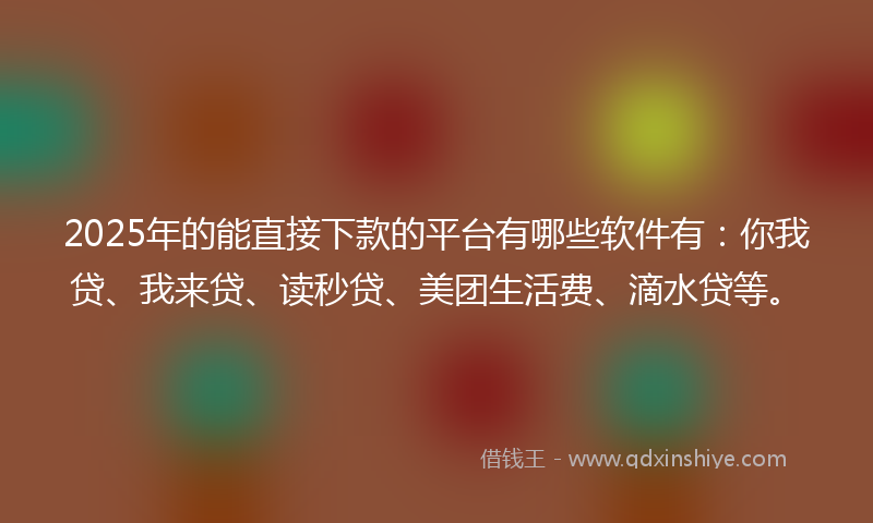 2025年的能直接下款的平台有哪些软件有：你我贷、我来贷、读秒贷、美团生活费、滴水贷等。