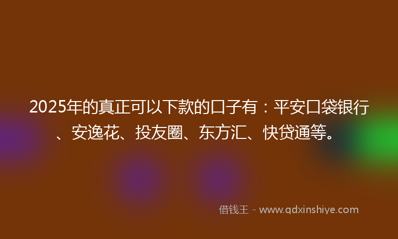2025年的真正可以下款的口子有：平安口袋银行、安逸花、投友圈、东方汇、快贷通等。