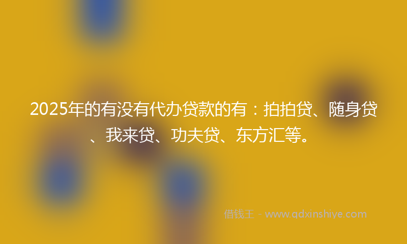 2025年的有没有代办贷款的有：拍拍贷、随身贷、我来贷、功夫贷、东方汇等。