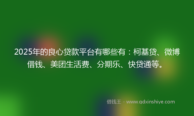 2025年的良心贷款平台有哪些有：柯基贷、微博借钱、美团生活费、分期乐、快贷通等。