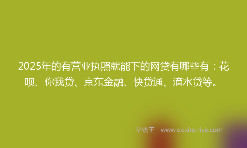 2025年的有营业执照就能下的网贷有哪些有：花呗、你我贷、京东金融、快贷通、滴水贷等。