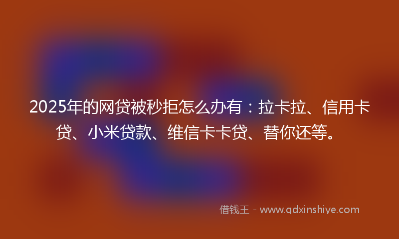2025年的网贷被秒拒怎么办有：拉卡拉、信用卡贷、小米贷款、维信卡卡贷、替你还等。