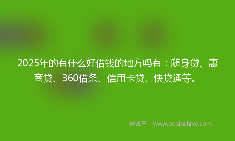 2025年的有什么好借钱的地方吗有：随身贷、惠商贷、360借条、信用卡贷、快贷通等。