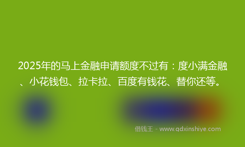 2025年的马上金融申请额度不过有：度小满金融、小花钱包、拉卡拉、百度有钱花、替你还等。