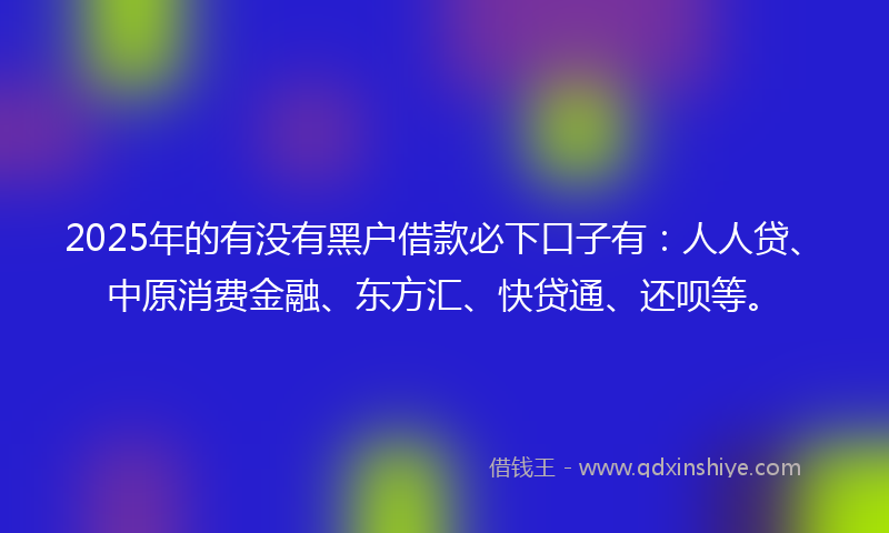 2025年的有没有黑户借款必下口子有：人人贷、中原消费金融、东方汇、快贷通、还呗等。