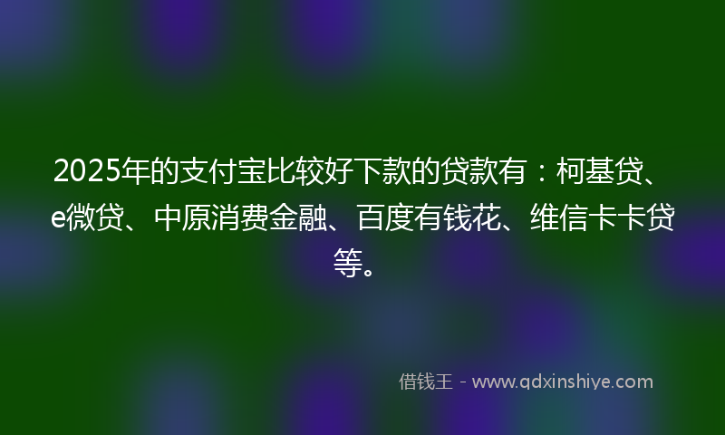 2025年的支付宝比较好下款的贷款有：柯基贷、e微贷、中原消费金融、百度有钱花、维信卡卡贷等。