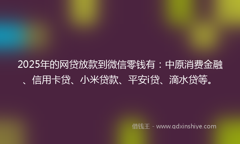2025年的网贷放款到微信零钱有：中原消费金融、信用卡贷、小米贷款、平安i贷、滴水贷等。