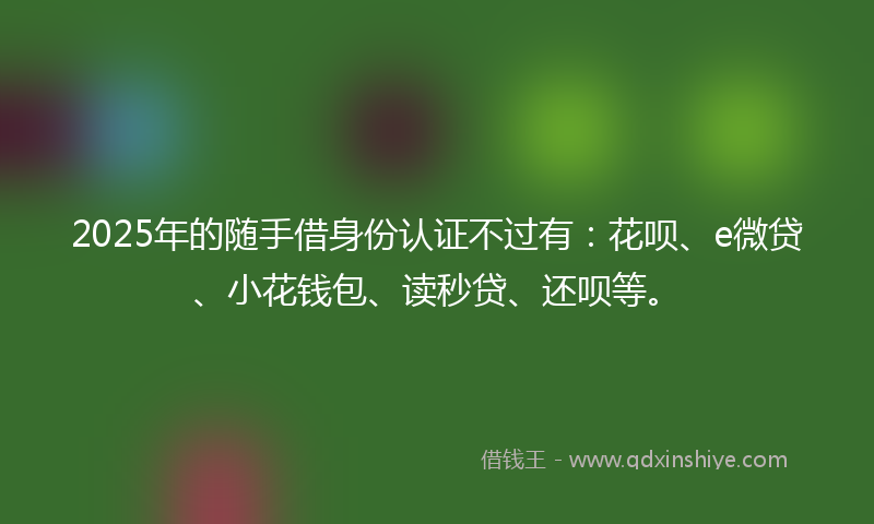 2025年的随手借身份认证不过有：花呗、e微贷、小花钱包、读秒贷、还呗等。