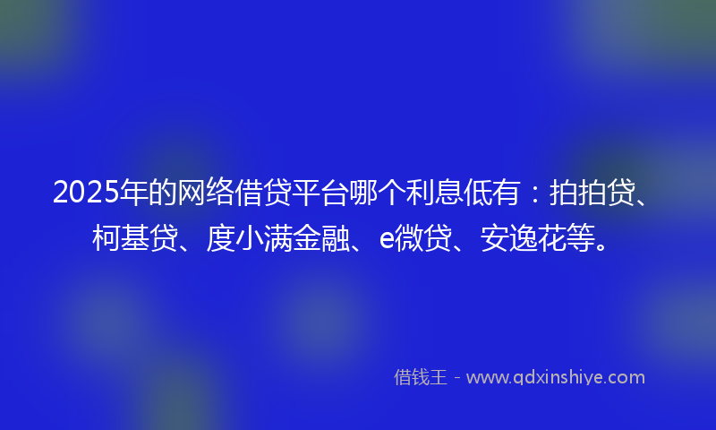 2025年的网络借贷平台哪个利息低有：拍拍贷、柯基贷、度小满金融、e微贷、安逸花等。
