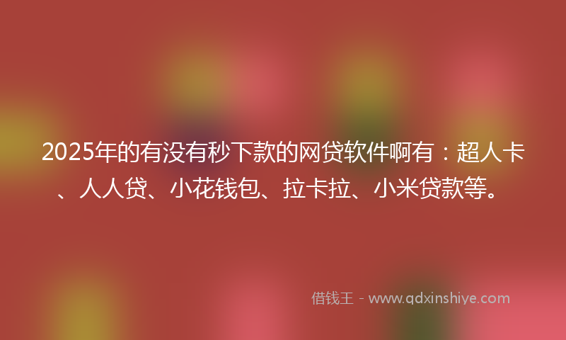 2025年的有没有秒下款的网贷软件啊有：超人卡、人人贷、小花钱包、拉卡拉、小米贷款等。