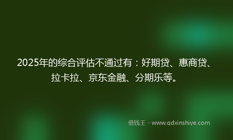 2025年的综合评估不通过有：好期贷、惠商贷、拉卡拉、京东金融、分期乐等。
