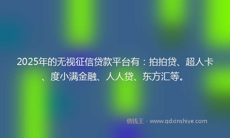 2025年的无视征信贷款平台有：拍拍贷、超人卡、度小满金融、人人贷、东方汇等。
