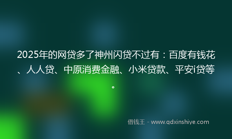 2025年的网贷多了神州闪贷不过有：百度有钱花、人人贷、中原消费金融、小米贷款、平安i贷等。