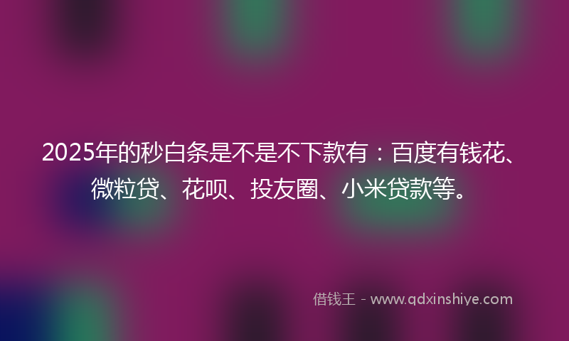 2025年的秒白条是不是不下款有：百度有钱花、微粒贷、花呗、投友圈、小米贷款等。