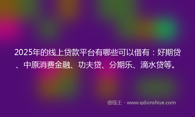 2025年的线上贷款平台有哪些可以借有：好期贷、中原消费金融、功夫贷、分期乐、滴水贷等。