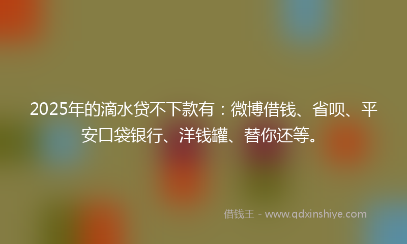 2025年的滴水贷不下款有：微博借钱、省呗、平安口袋银行、洋钱罐、替你还等。
