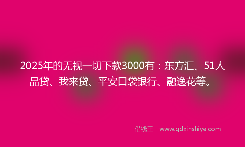 2025年的无视一切下款3000有：东方汇、51人品贷、我来贷、平安口袋银行、融逸花等。