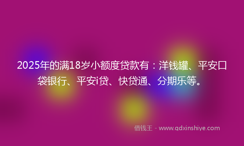 2025年的满18岁小额度贷款有：洋钱罐、平安口袋银行、平安i贷、快贷通、分期乐等。