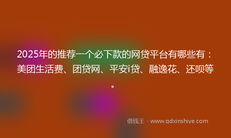 2025年的推荐一个必下款的网贷平台有哪些有：美团生活费、团贷网、平安i贷、融逸花、还呗等。