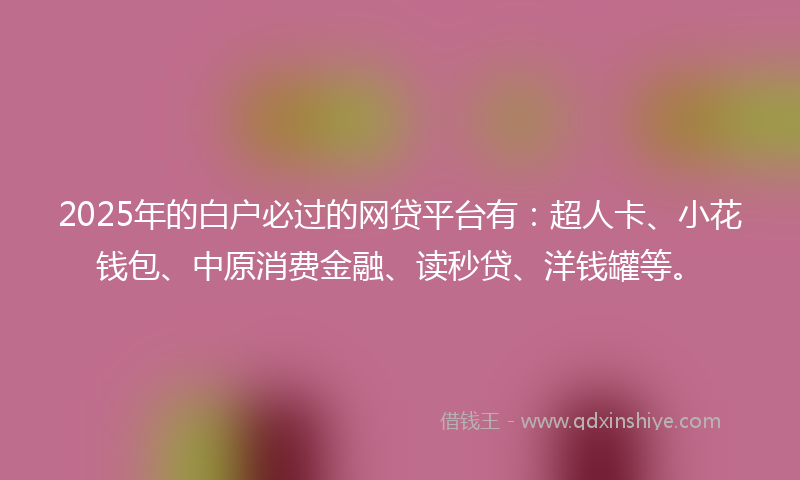 2025年的白户必过的网贷平台有：超人卡、小花钱包、中原消费金融、读秒贷、洋钱罐等。