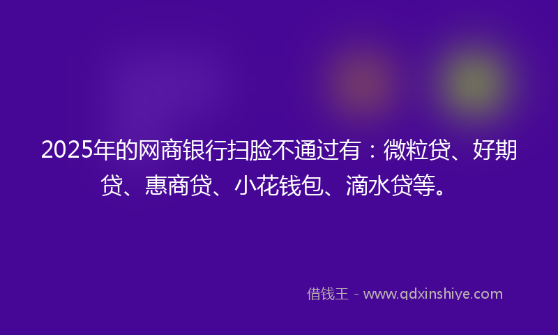 2025年的网商银行扫脸不通过有：微粒贷、好期贷、惠商贷、小花钱包、滴水贷等。