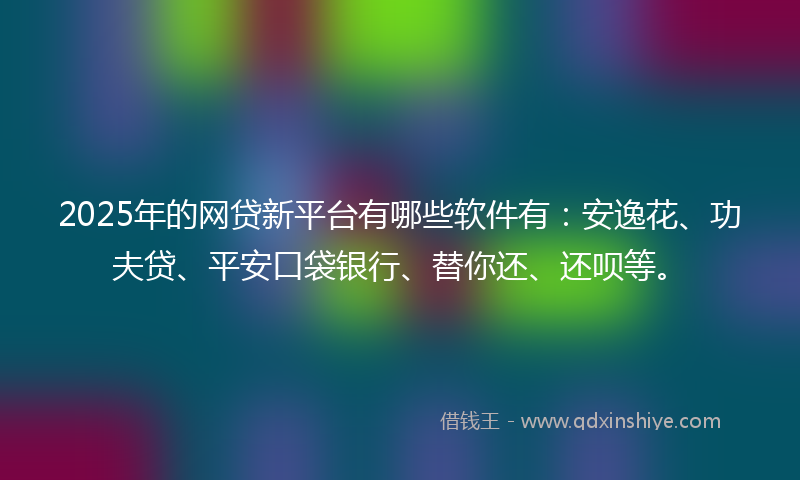 2025年的网贷新平台有哪些软件有：安逸花、功夫贷、平安口袋银行、替你还、还呗等。