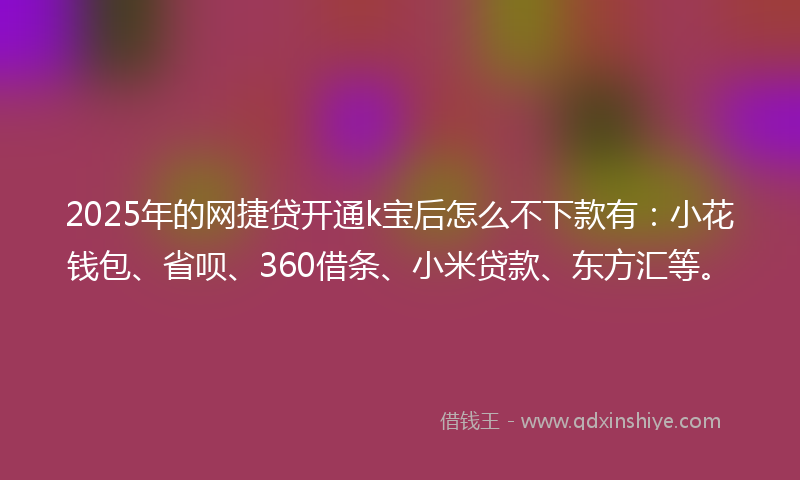2025年的网捷贷开通k宝后怎么不下款有：小花钱包、省呗、360借条、小米贷款、东方汇等。