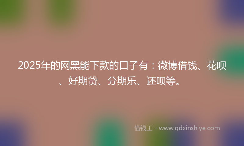 2025年的网黑能下款的口子有：微博借钱、花呗、好期贷、分期乐、还呗等。