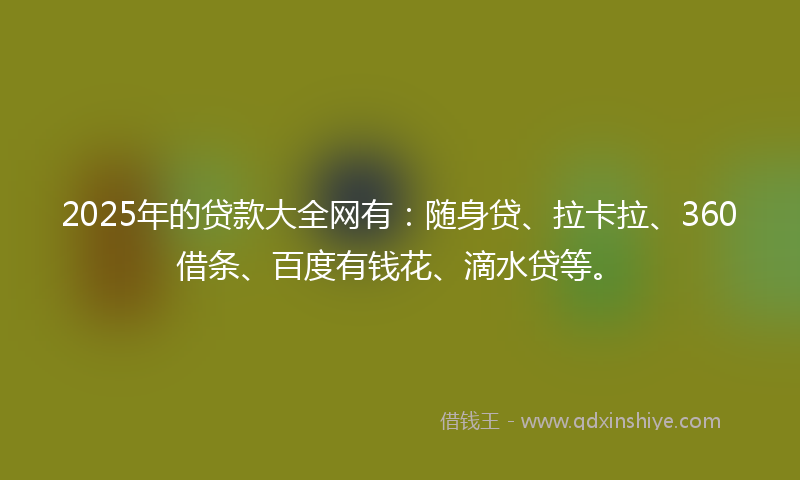 2025年的贷款大全网有：随身贷、拉卡拉、360借条、百度有钱花、滴水贷等。